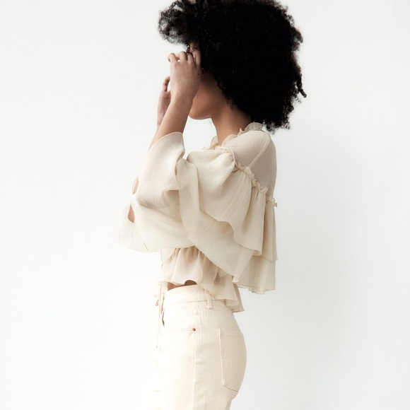 ZARA RUFFLED SEMI-SHEER TOP - Picture 8 of 10